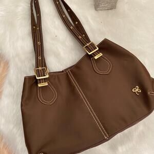 Lina Brown Shoulder Bag with Adjustable Straps and Gold-tone Buckles